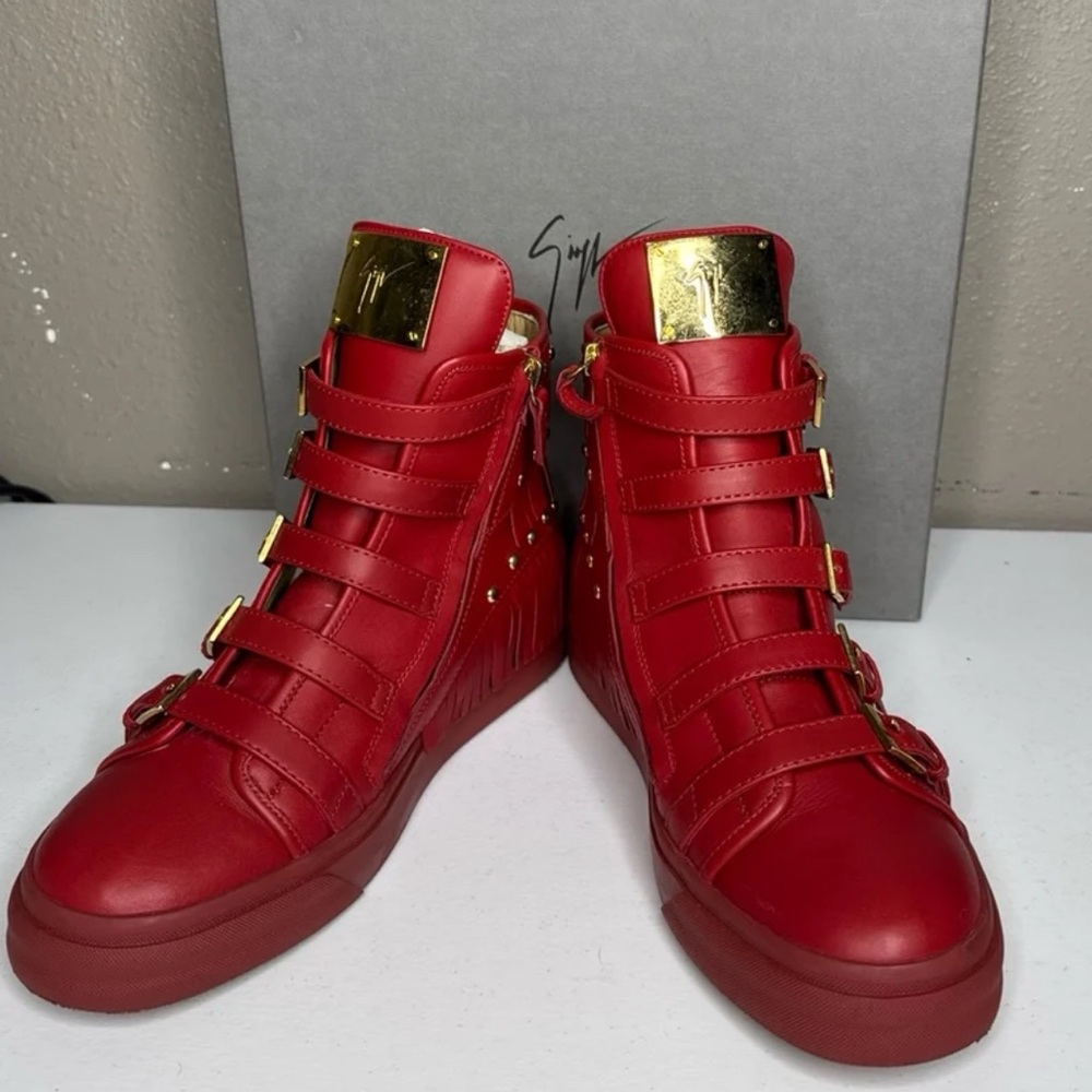 Giuseppe Zanotti Red and Gold Strap Sneakers